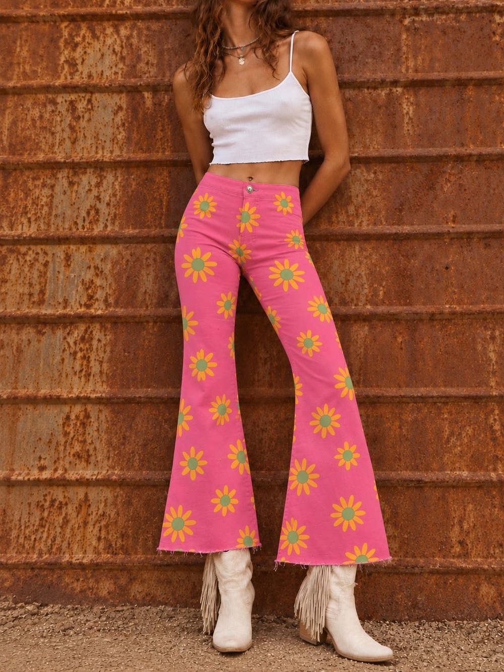 We the free youth quake pink retro floral cropped flare jeans